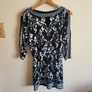 WHMB Mini Dress 3/4 Long Sleeve Stretchy Cut Outs Blue Black XXS Extra Small